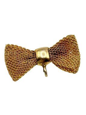 Vintage Watch Pin Brooch Bow Design Mesh Gold Tone 1" Signed Mid-Century